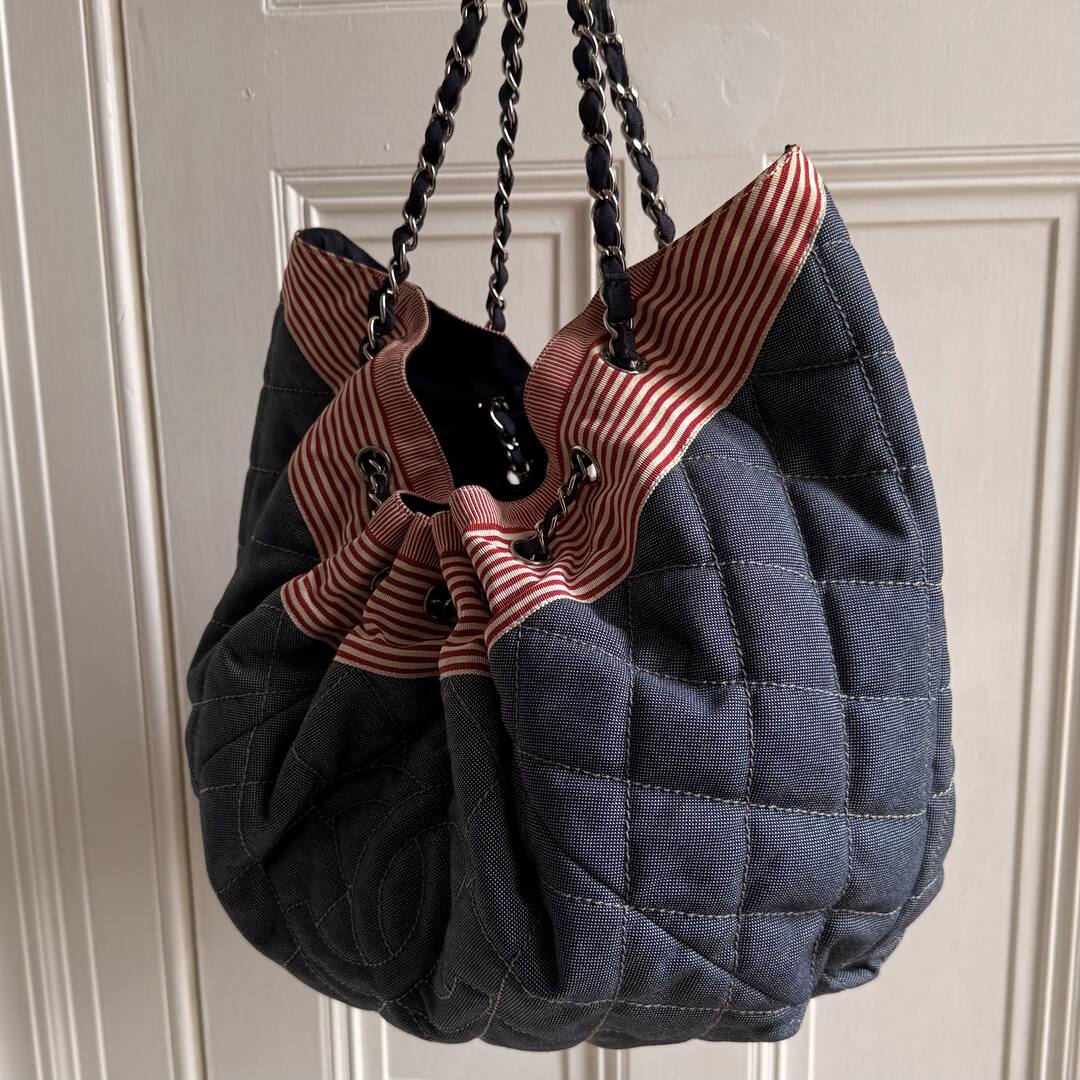2009 Chanel CC Quilted Stitch Denim Chain Shoulder Bag