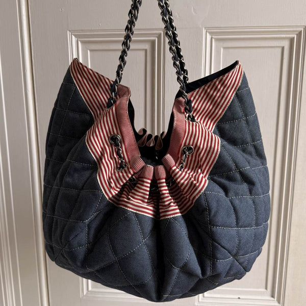 2009 Chanel CC Quilted Stitch Denim Chain Shoulder Bag