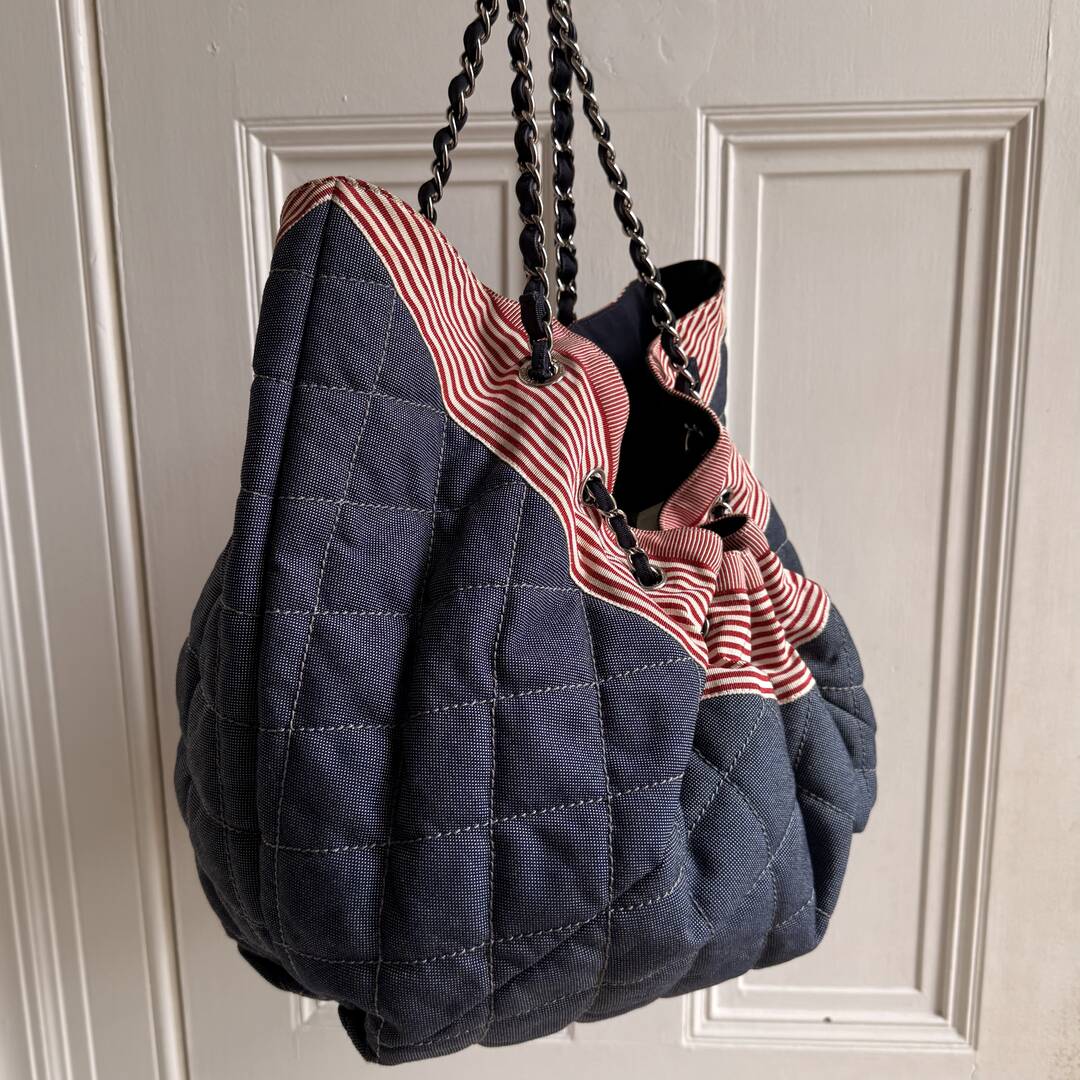 2009 Chanel CC Quilted Stitch Denim Chain Shoulder Bag
