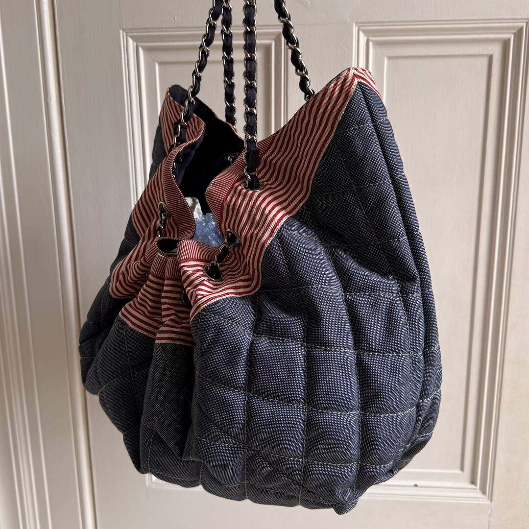 2009 Chanel CC Quilted Stitch Denim Chain Shoulder Bag