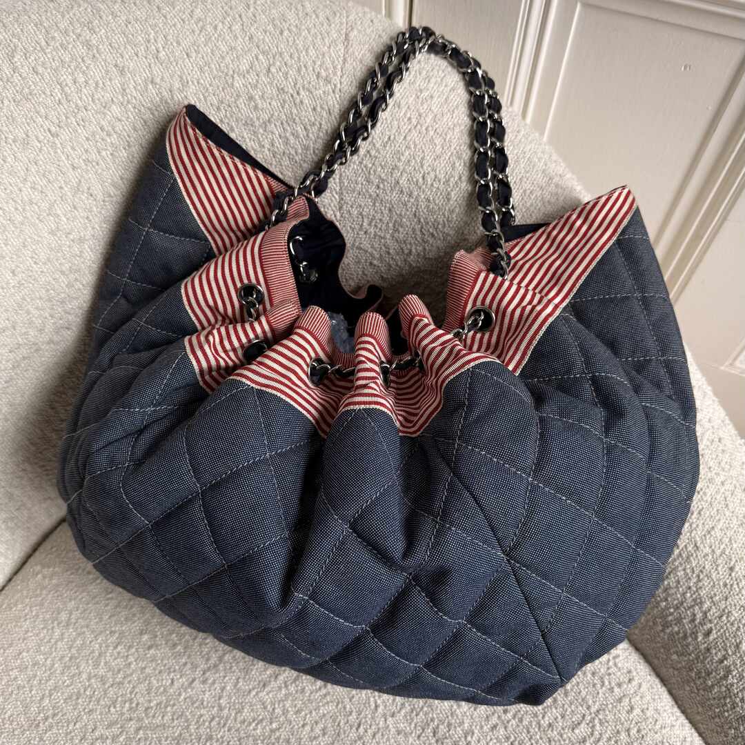 2009 Chanel CC Quilted Stitch Denim Chain Shoulder Bag