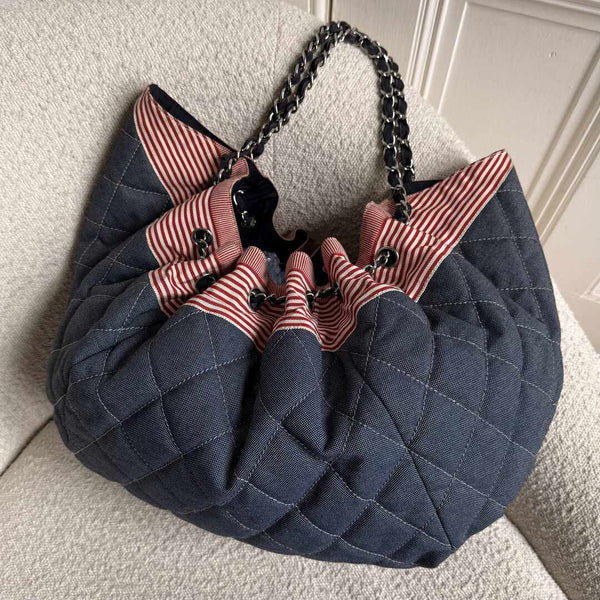 2009 Chanel CC Quilted Stitch Denim Chain Shoulder Bag