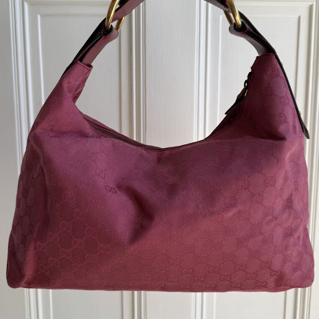 Gucci GG Pink Monogram Horsebit Hobo Shoulder Bag