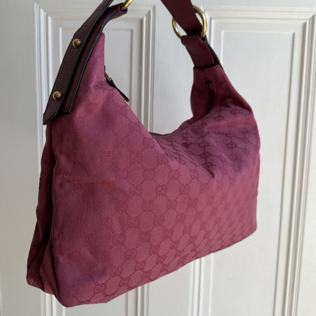 Gucci GG Pink Monogram Horsebit Hobo Shoulder Bag