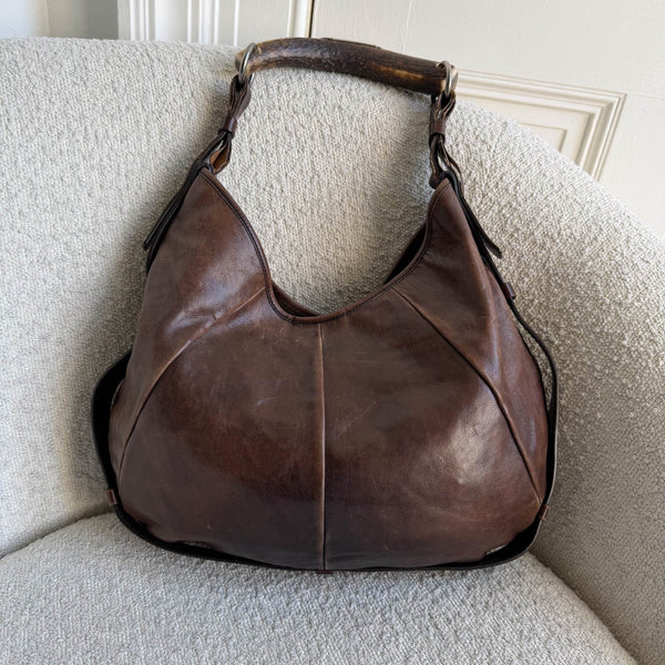 2000s YSL Mombasa Leather Brown Shoulder Bag