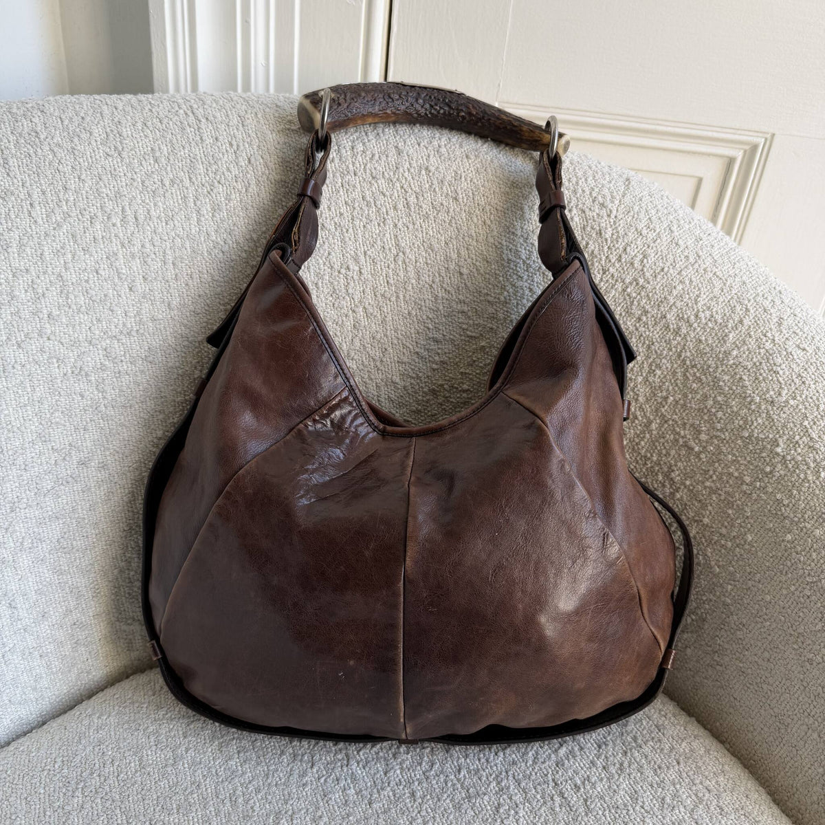 2000s YSL Mombasa Leather Brown Shoulder Bag