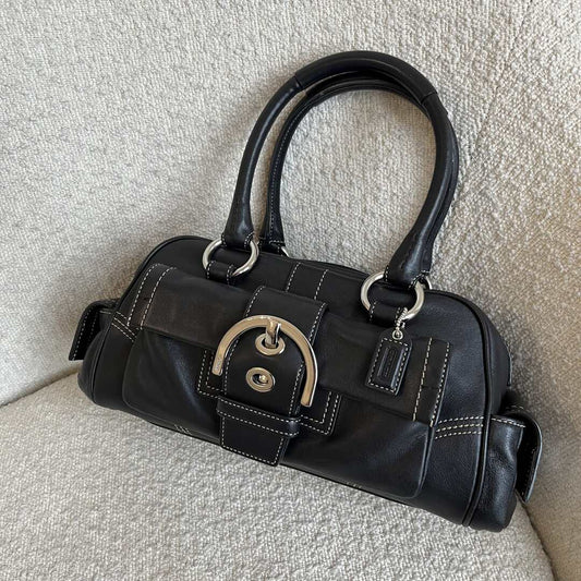 Coach Black Leather Buckle Handbag