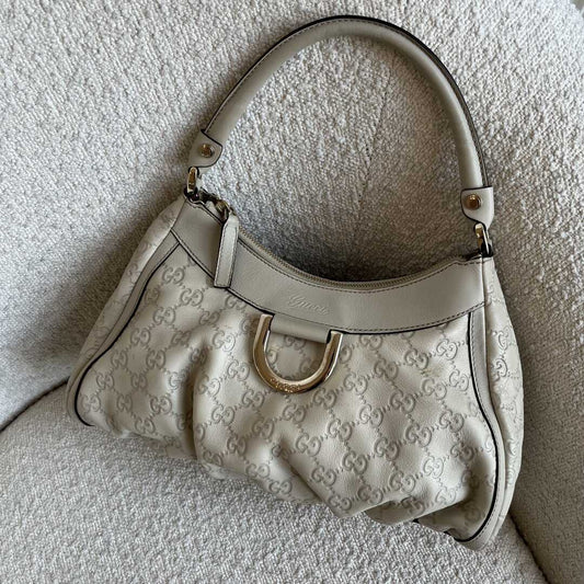 Gucci Abbey D Ring Leather Cream Shoulder Bag