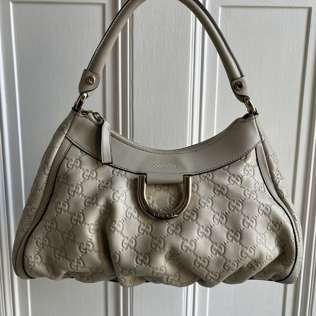 Gucci Abbey D Ring Leather Cream Shoulder Bag