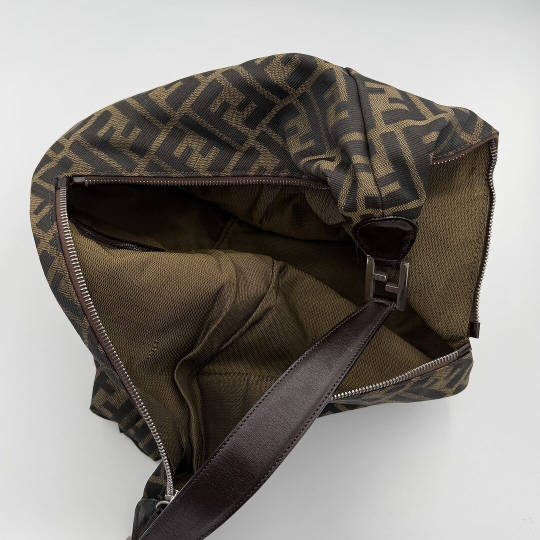Fendi Zucca Double Zip Brown Shoulder Bag