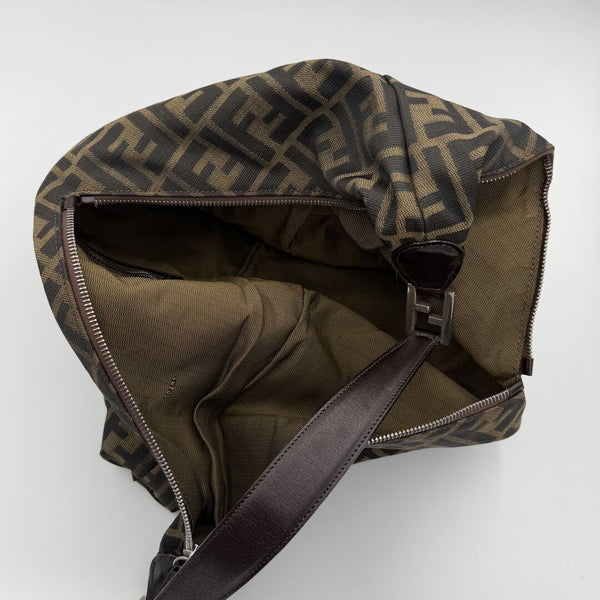 Fendi Zucca Double Zip Brown Shoulder Bag