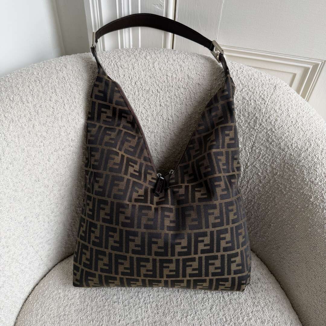 Fendi Zucca Double Zip Brown Shoulder Bag
