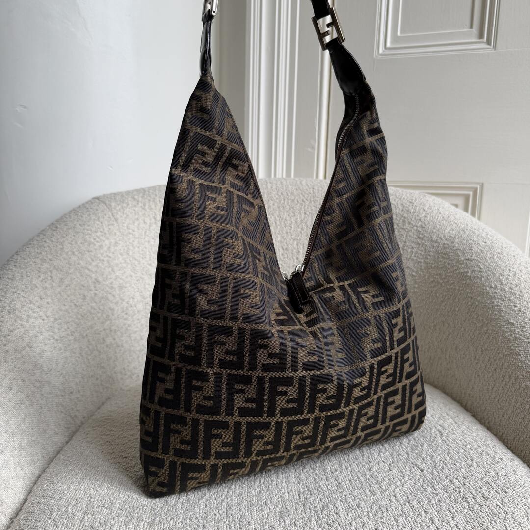 Fendi Zucca Double Zip Brown Shoulder Bag