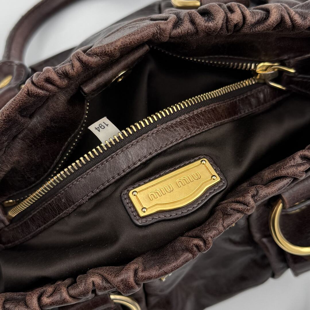 Miu Miu Vitello Chocolate Brown Leather Handbag