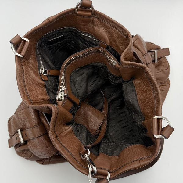 Prada Vitello Daino Leather Brown Tote Bag