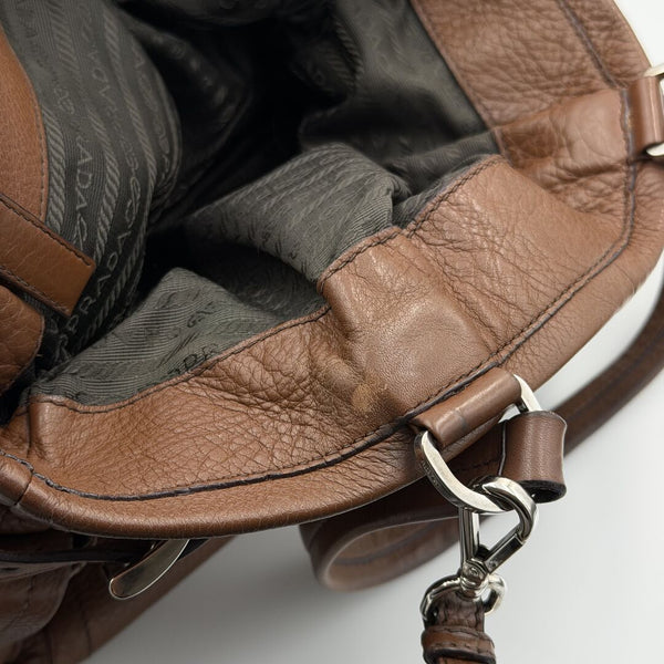 Prada Vitello Daino Leather Brown Tote Bag