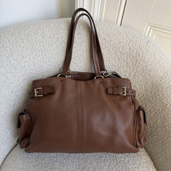 Prada Vitello Daino Leather Brown Tote Bag