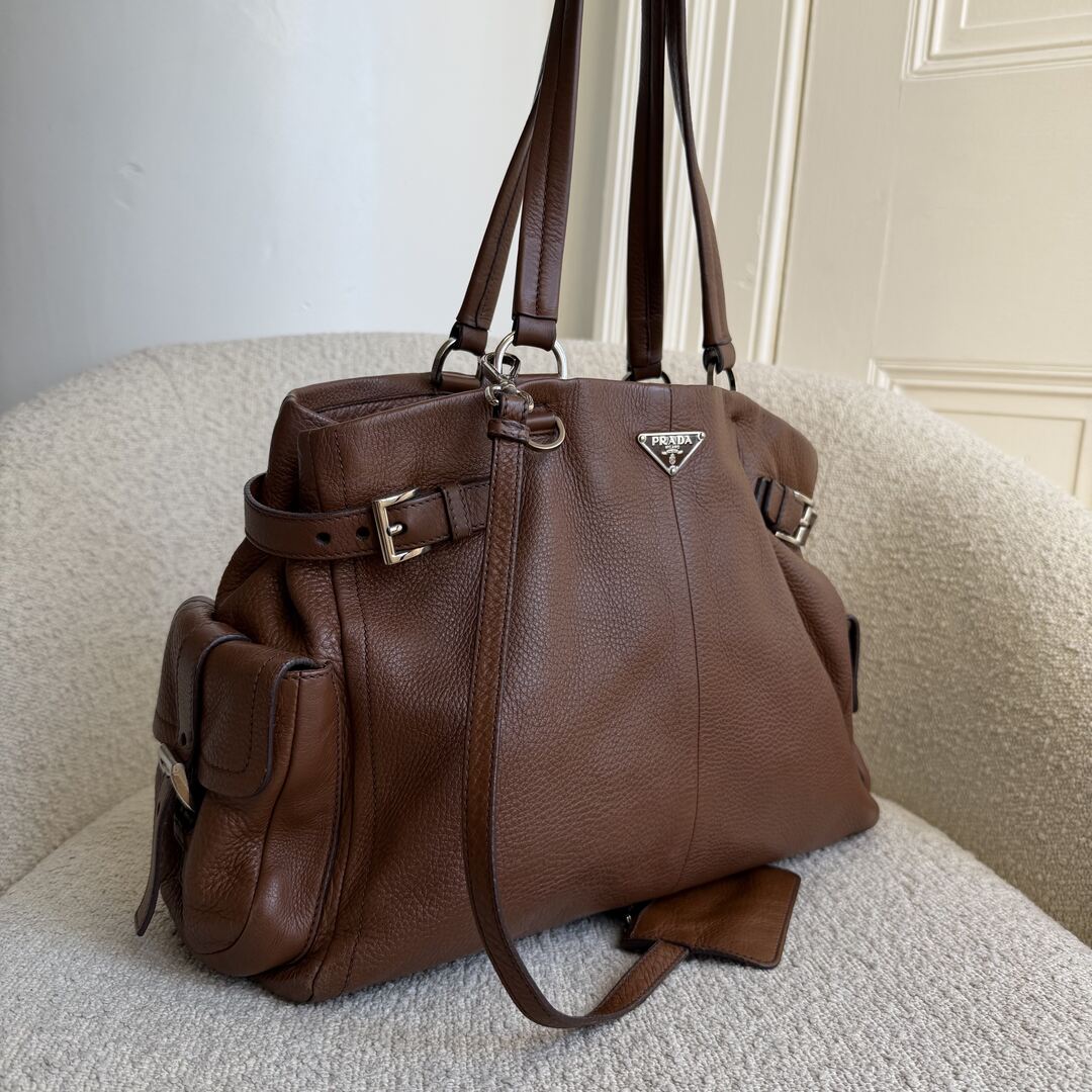 Prada Vitello Daino Leather Brown Tote Bag