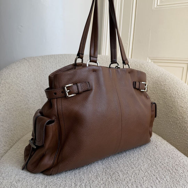 Prada Vitello Daino Leather Brown Tote Bag