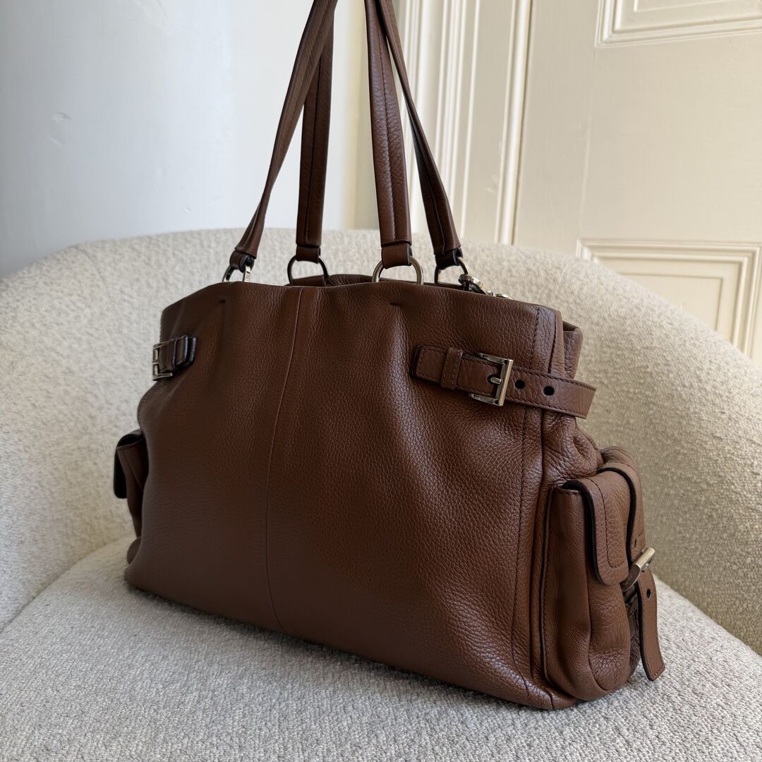 Prada Vitello Daino Leather Brown Tote Bag