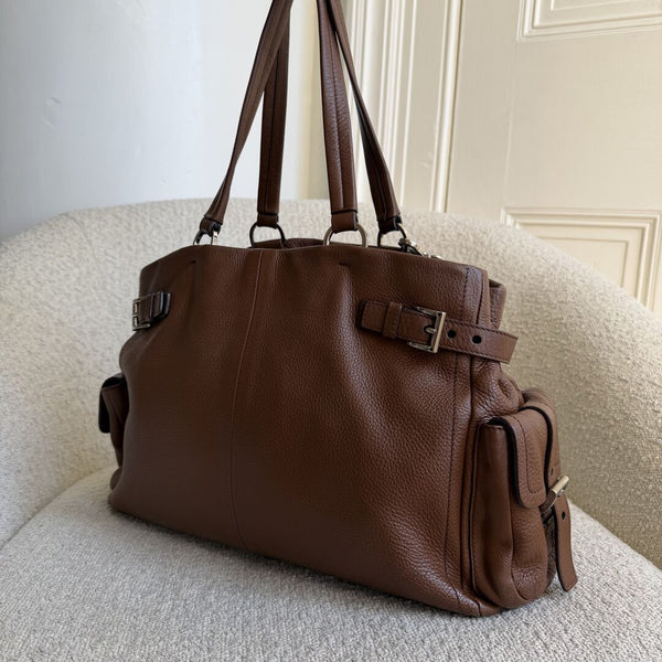 Prada Vitello Daino Leather Brown Tote Bag