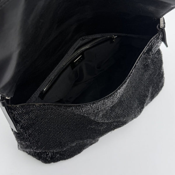 Fendi Mamma Sequin Beaded Black / Silver Shoulder Bag