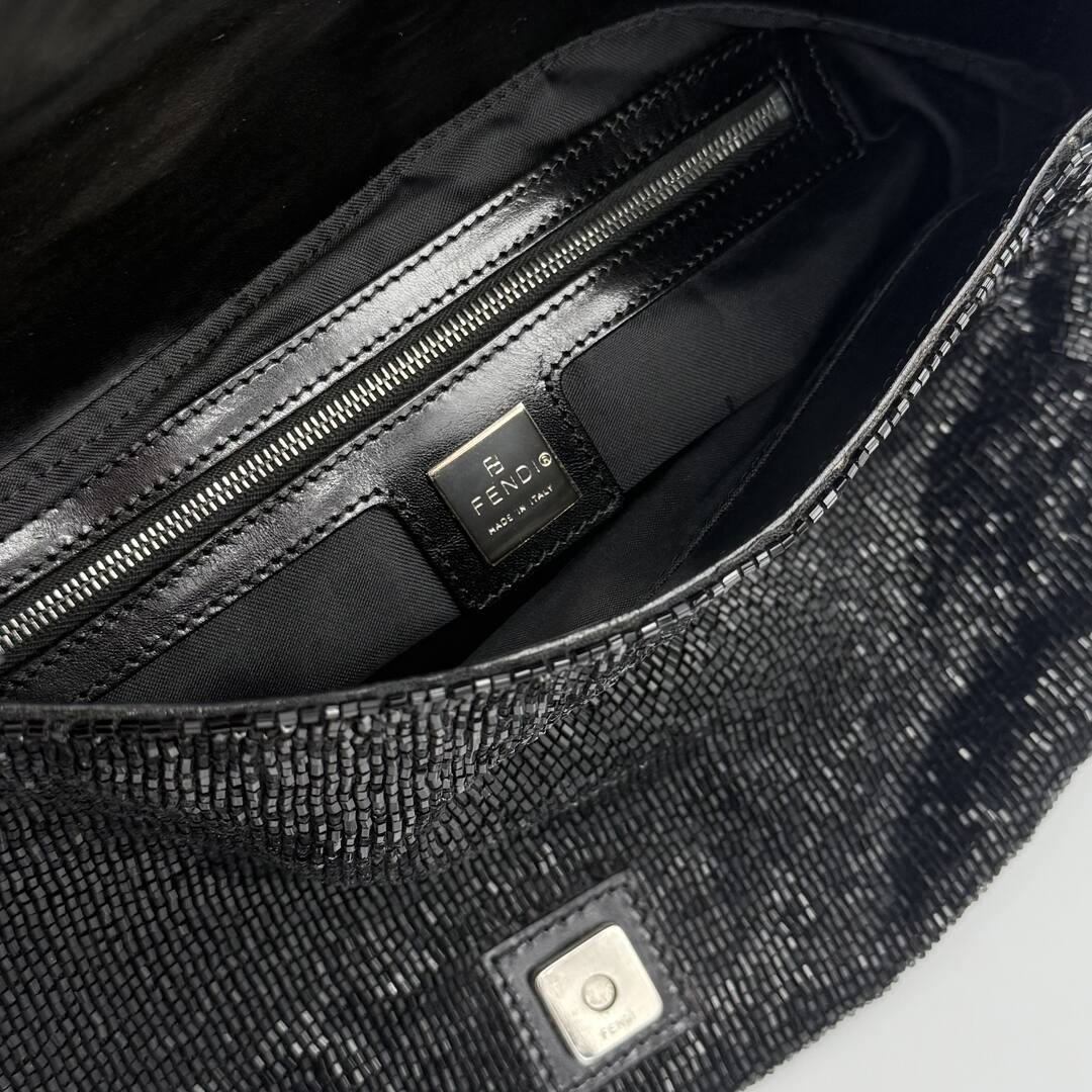 Fendi Mamma Sequin Beaded Black / Silver Shoulder Bag