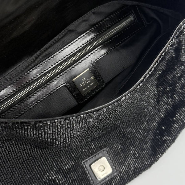 Fendi Mamma Sequin Beaded Black / Silver Shoulder Bag