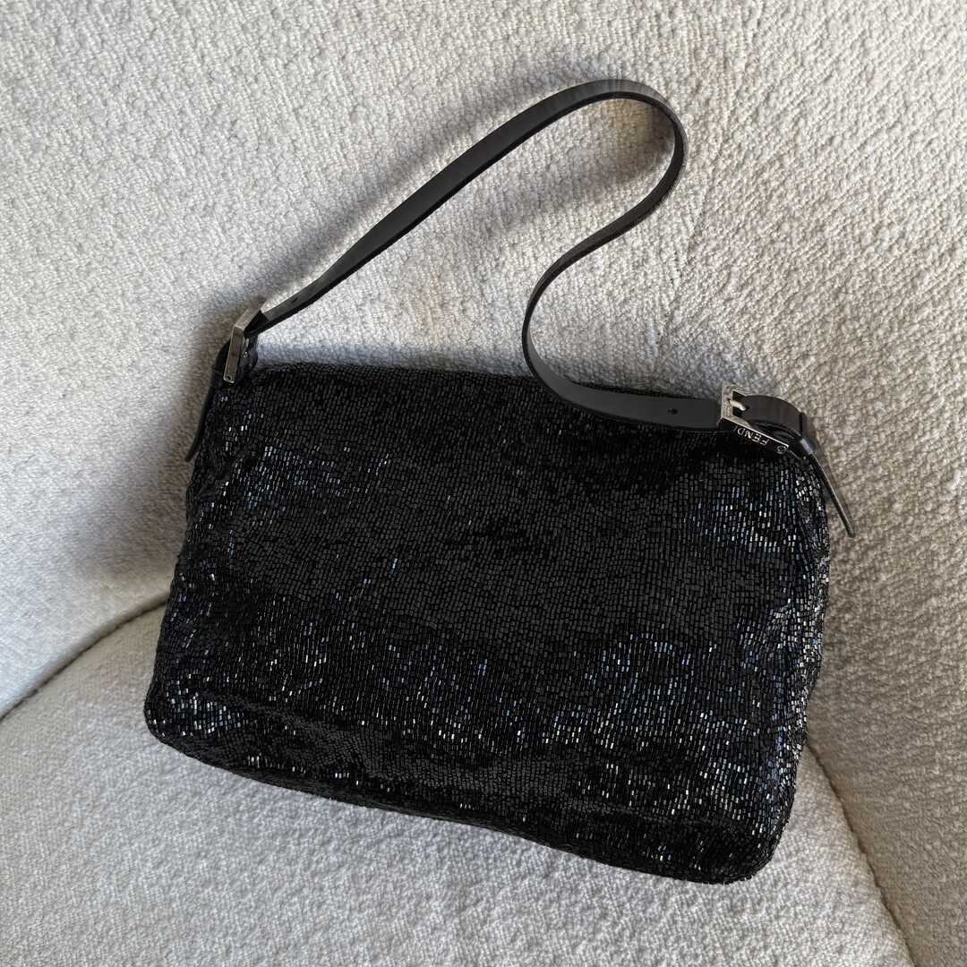 Fendi Mamma Sequin Beaded Black / Silver Shoulder Bag
