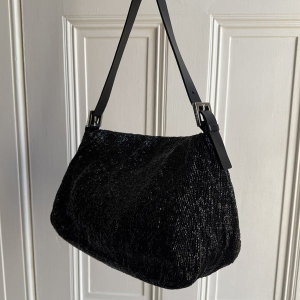 Fendi Mamma Sequin Beaded Black / Silver Shoulder Bag