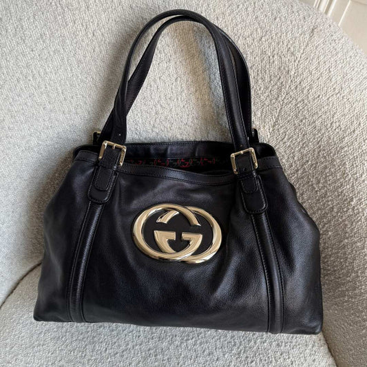 Gucci GG Britt Leather Black Tote Bag