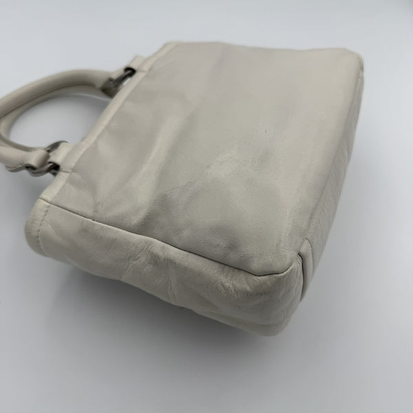 2021 Miu Miu Mini Shine Leather White Tote Bag