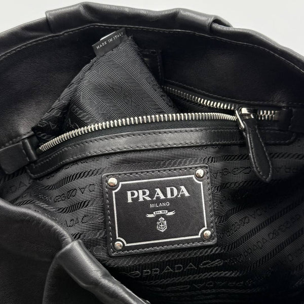 Prada Hobo Cervo Leather Black Tote Bag