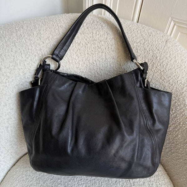 Prada Hobo Cervo Leather Black Tote Bag
