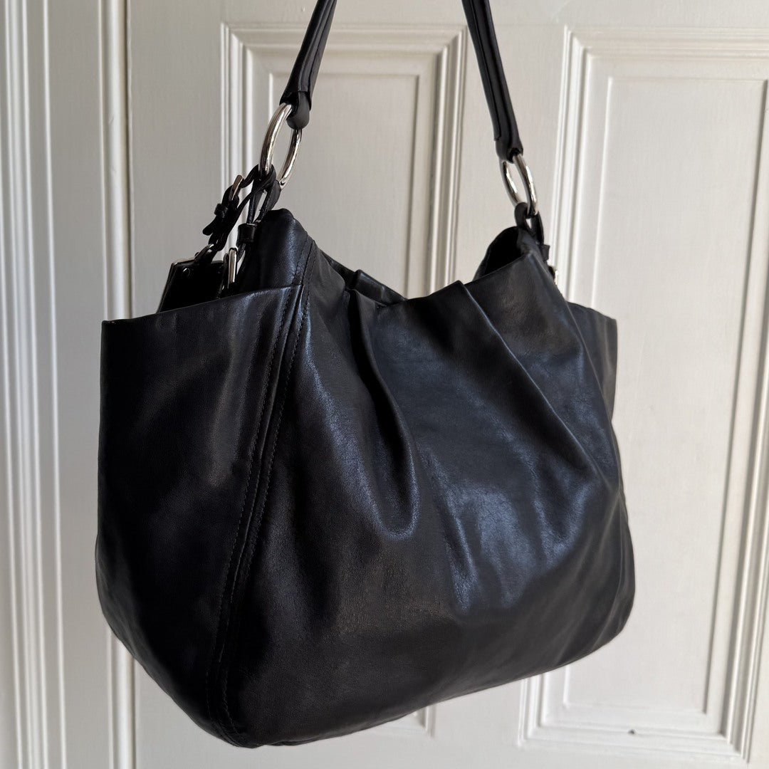 Prada Hobo Cervo Leather Black Tote Bag