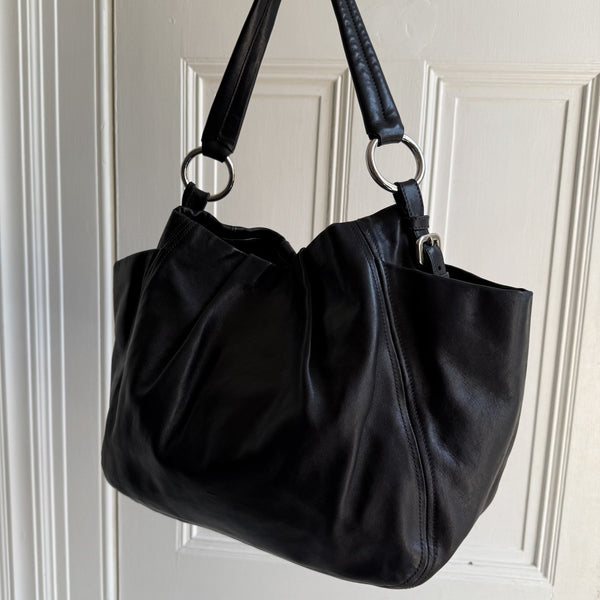 Prada Hobo Cervo Leather Black Tote Bag