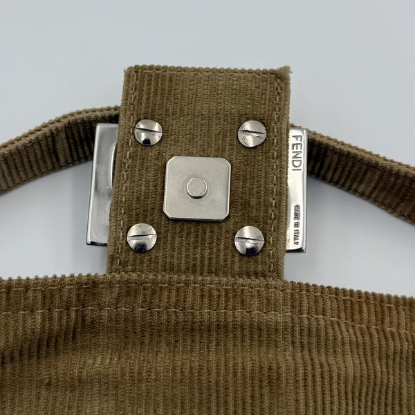 Fendi Mamma Baguette Corduroy Brown Shoulder Bag