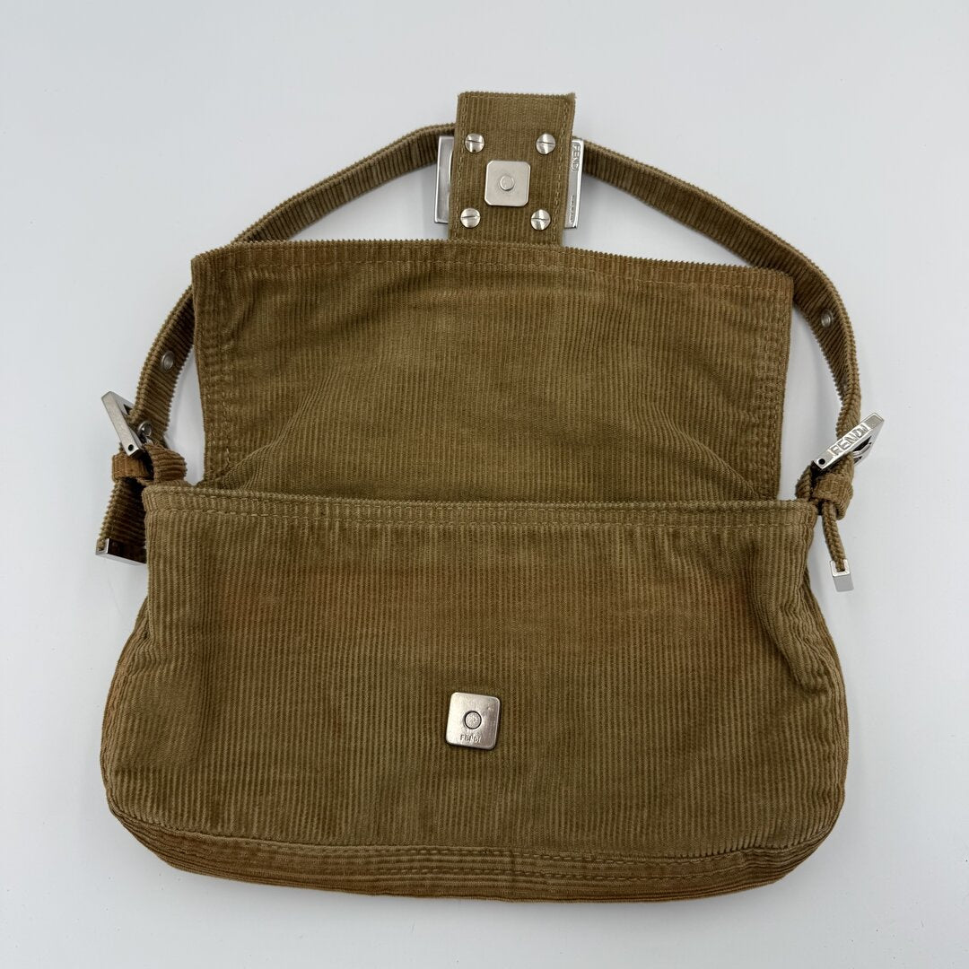 Fendi Mamma Baguette Corduroy Brown Shoulder Bag