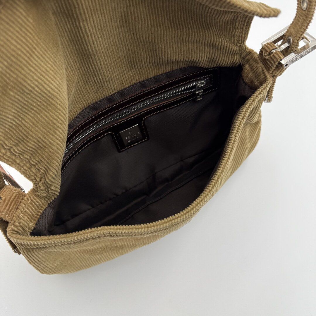 Fendi Mamma Baguette Corduroy Brown Shoulder Bag