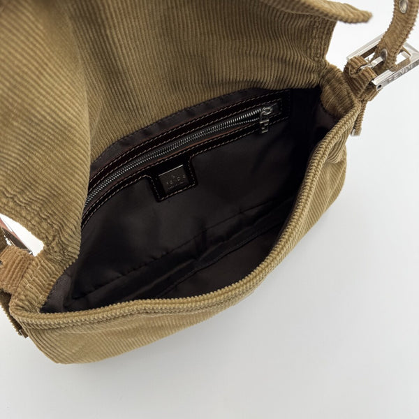 Fendi Mamma Baguette Corduroy Brown Shoulder Bag
