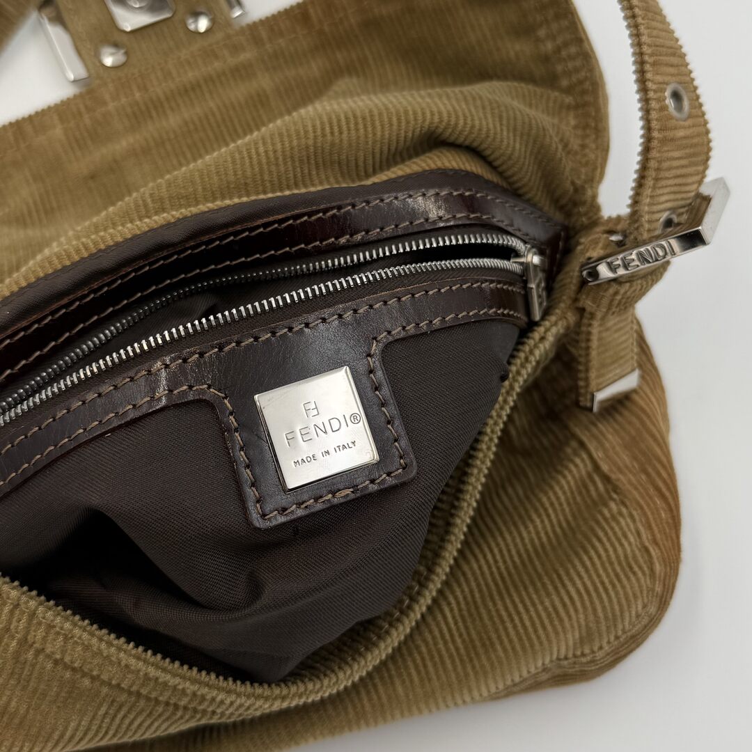 Fendi Mamma Baguette Corduroy Brown Shoulder Bag