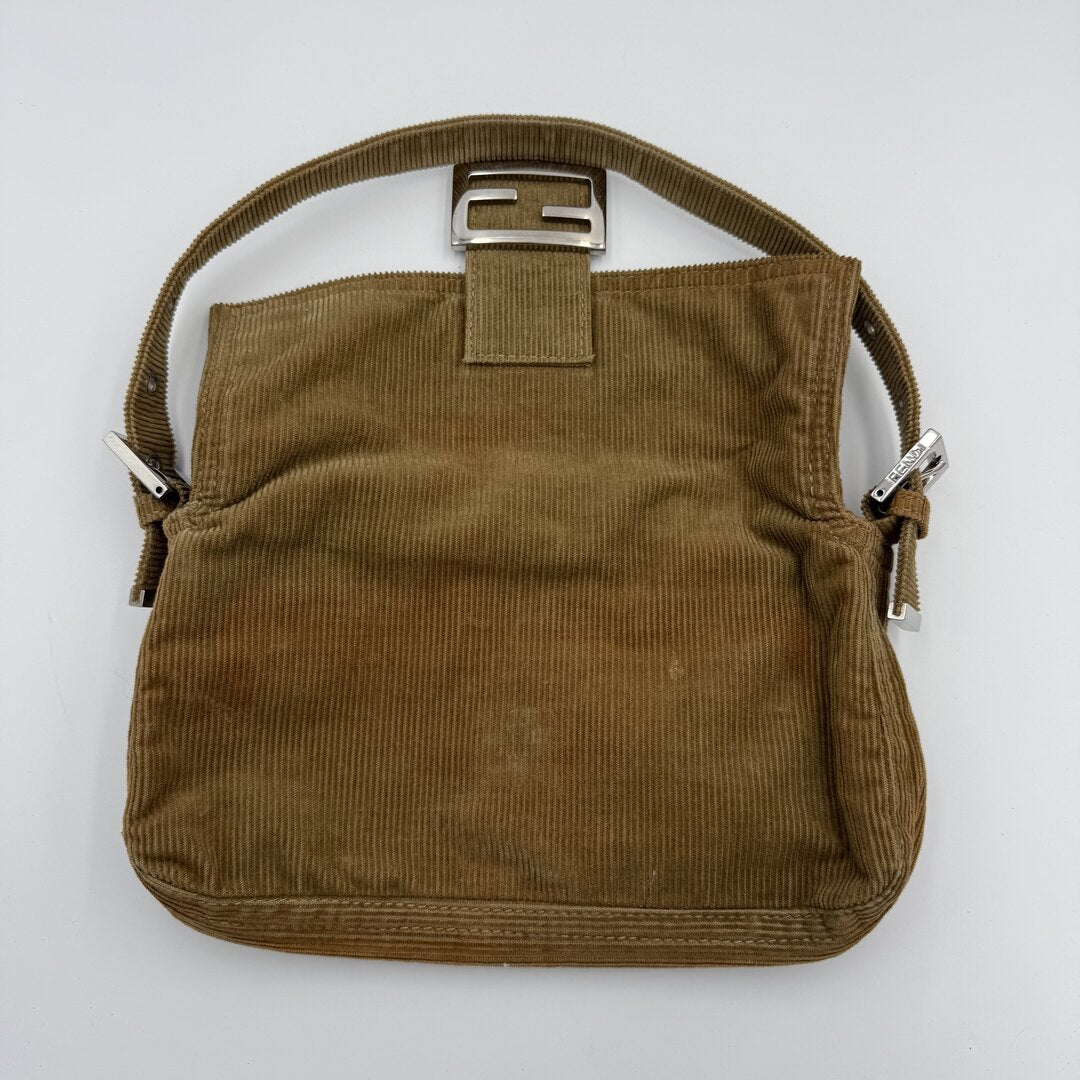 Fendi Mamma Baguette Corduroy Brown Shoulder Bag