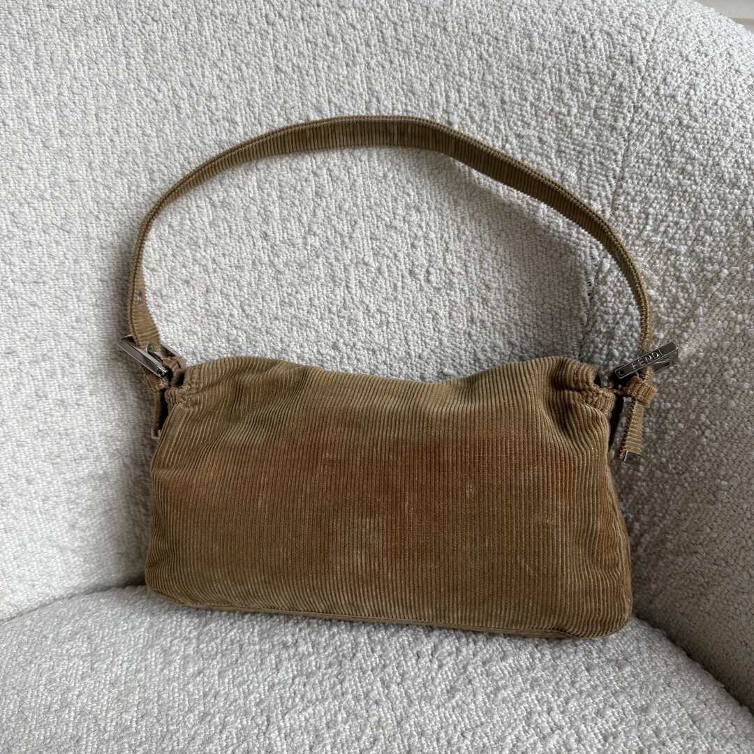 Fendi Mamma Baguette Corduroy Brown Shoulder Bag