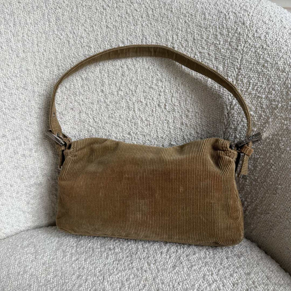 Fendi Mamma Baguette Corduroy Brown Shoulder Bag