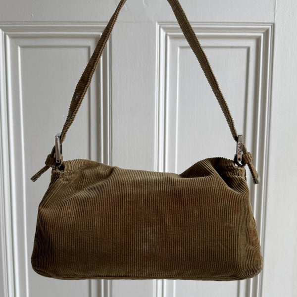 Fendi Mamma Baguette Corduroy Brown Shoulder Bag