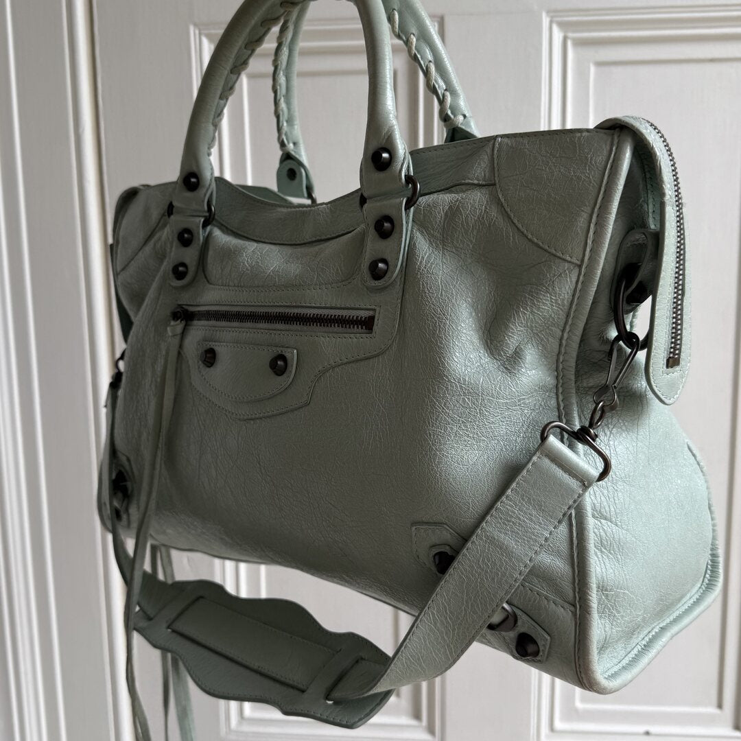 2014 Balenciaga The City Leather Baby Blue Handbag