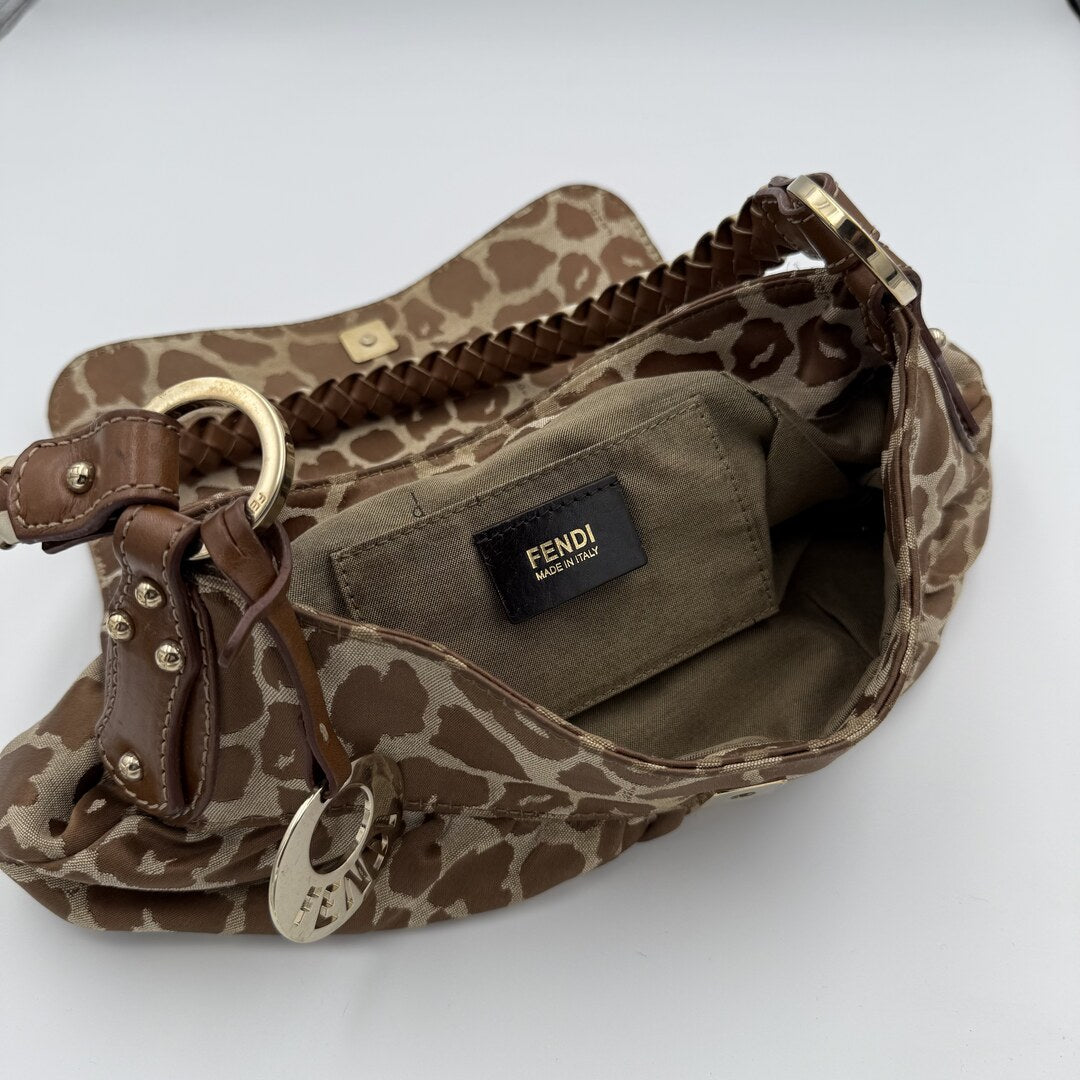 Fendi Chef Leopard Canvas Shoulder Bag