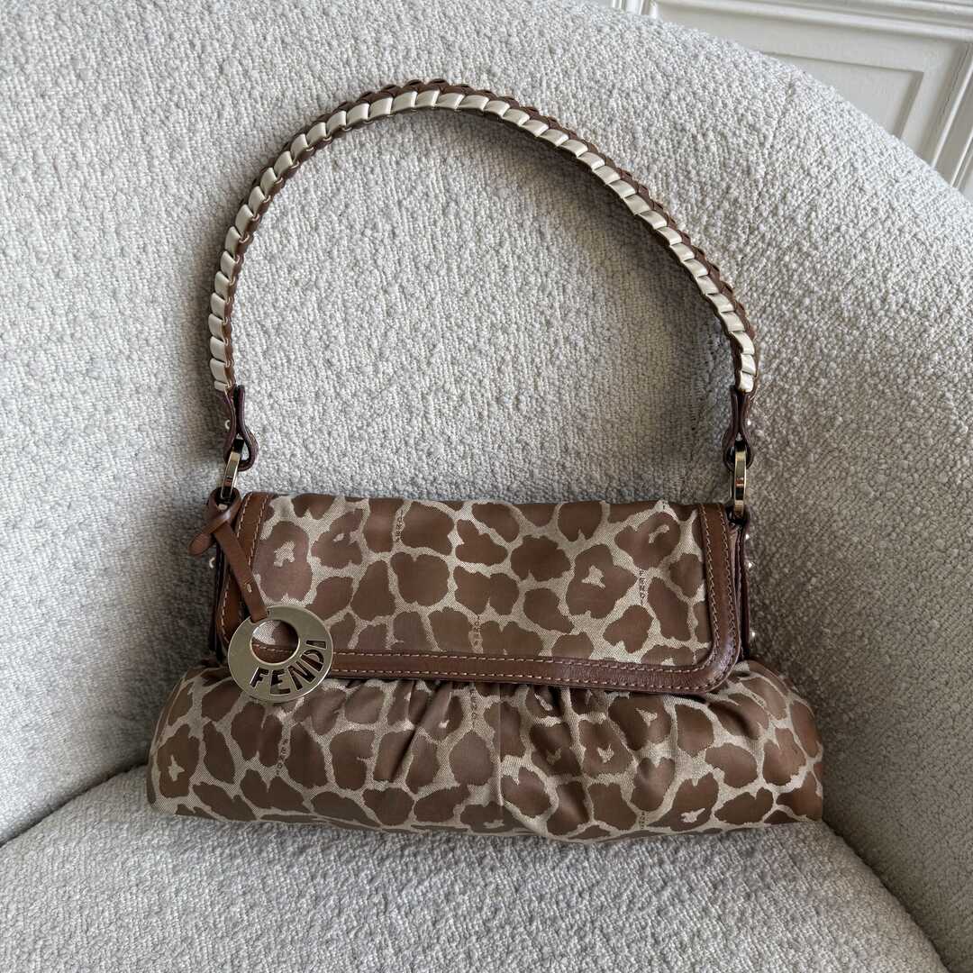 Fendi Chef Leopard Canvas Shoulder Bag