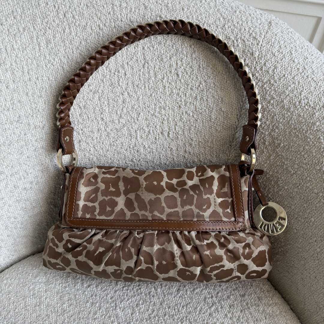 Fendi Chef Leopard Canvas Shoulder Bag