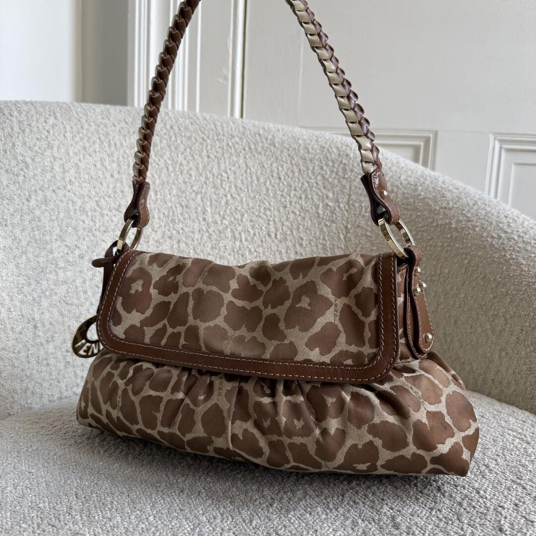 Fendi Chef Leopard Canvas Shoulder Bag